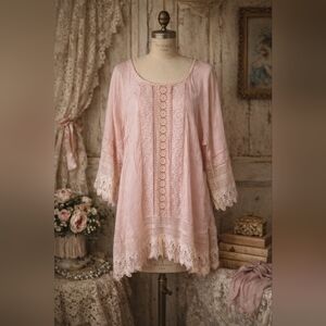 Johnny Was Blush Pink Crochet Lace Tunic Top | Boho Romantic | 3X